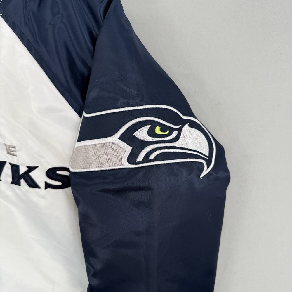 Starter NFL Seattle Seahawks Full Snap Navy White Satin Quilted Jacket Sz Medium - Picture 2 of 11